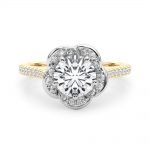 Scattered Diamonds Engagement Ring, Side Stone Style, Round Shape, in Yellow Gold - 85365