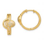 14k Satin/Polished Diamond Hinged Hoop Earrings