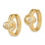 14k Satin/Polished Diamond Hinged Hoop Earrings