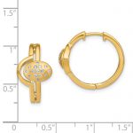 14k Satin/Polished Diamond Hinged Hoop Earrings