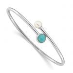 SS Rh-plated Amazonite and FWC Pearl Flexible Cuff Bangle Bracelet