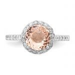 Cheryl M Sterling Silver Rhodium-plated 100 Facet Simulated Morganite and White Brilliant-cut CZ Halo Ring