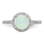 Cheryl M Sterling Silver Rhodium-plated Cabochon Lab Created Opal and Brilliant-cut CZ Halo Ring