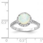 Cheryl M Sterling Silver Rhodium-plated Cabochon Lab Created Opal and Brilliant-cut CZ Halo Ring