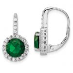 Cheryl M Sterling Silver Rhodium-plated Brilliant-cut Green Glass and Brilliant-cut White CZ Halo Leverback Earrings