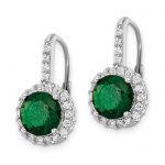 Cheryl M Sterling Silver Rhodium-plated Brilliant-cut Green Glass and Brilliant-cut White CZ Halo Leverback Earrings