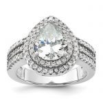 Cheryl M Sterling Silver Rhodium-plated Brilliant-cut Pear CZ Double Halo Ring