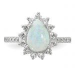 Cheryl M Sterling Silver Rhodium-plated Cabochon Lab Created Opal and Brilliant-cut CZ Teardrop Halo Ring