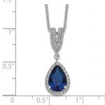 Cheryl M Sterling Silver Rhodium-plated Brilliant-cut Lab Created Dark Blue Spinel and Brilliant-cut White CZ Teardrop Halo 18 Inch Necklace