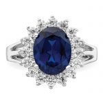 Cheryl M Sterling Silver Rhodium-plated Brilliant-cut Lab Created Dark Blue Spinel and Brilliant-cut White CZ Oval Halo Ring