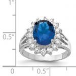 Cheryl M Sterling Silver Rhodium-plated Brilliant-cut Lab Created Dark Blue Spinel and Brilliant-cut White CZ Oval Halo Ring