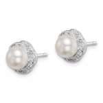 Sterling Silver Rhodium FW Cultured Pearl and Diamond Post Earrings