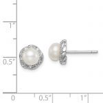 Sterling Silver Rhodium FW Cultured Pearl and Diamond Post Earrings