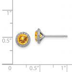 Sterling Silver Rhodium-plated Citrine and CZ Post Earrings