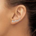 Sterling Silver Rhodium-plated Polished CZ Flower with Stem Ear Climber Earrin