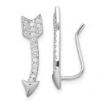 Sterling Silver Rhodium-plated Polished CZ Arrow Ear Climber Earrings