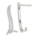 Sterling Silver Polished CZ Double Row Post and Cuff Ear Climber Earrings