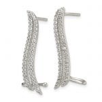 Sterling Silver Polished CZ Double Row Post and Cuff Ear Climber Earrings