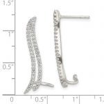 Sterling Silver Polished CZ Double Row Post and Cuff Ear Climber Earrings