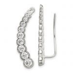 Sterling Silver Polished and Textured Graduated CZ Ear Climber Earrings