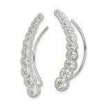 Sterling Silver Polished and Textured Graduated CZ Ear Climber Earrings