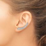 Sterling Silver Polished and Textured Graduated CZ Ear Climber Earrings