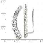 Sterling Silver Polished and Textured Graduated CZ Ear Climber Earrings