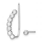 Sterling Silver Rhodium-plated Polished CZ 1 Ear Climber and 1 Stud Earring