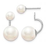 Sterling Silver Rhodium-plated Set of 3 MOP/Crystal Front Back Earrings