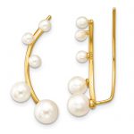 Sterling Silver Gold-tone Polished White 3-6mm Freshwater Cultured Pearl Ear Climber Earrings