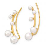 Sterling Silver Gold-tone Polished White 3-6mm Freshwater Cultured Pearl Ear Climber Earrings