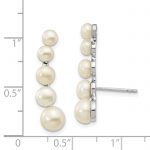 Sterling Silver Rhodium-plated Polished White 4-6mm Button Freshwater Cultured Pearl Post Ear Climber Earrings