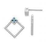 Sterling Silver RH-plated CZ Jackets with 5mm Square Spinel Earrings