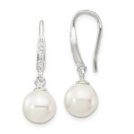 Sterling Silver Rhodium-plated Polished White 7-8mm Shell Pearl and CZ Dangle Earrings