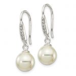 Sterling Silver Rhodium-plated Polished White 7-8mm Shell Pearl and CZ Dangle Earrings