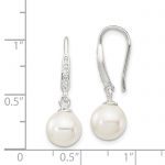 Sterling Silver Rhodium-plated Polished White 7-8mm Shell Pearl and CZ Dangle Earrings