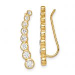 Sterling Silver Gold-tone Polished Graduated CZ Ear Climber Earrings