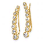 Sterling Silver Gold-tone Polished Graduated CZ Ear Climber Earrings