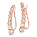 Sterling Silver Rose-tone Polished Graduated CZ Ear Climber Earrings