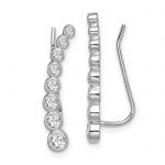 Sterling Silver Rhodium-plated Polished Graduated CZ Ear Climber Earrings