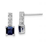 Sterling Silver Polished Rhodium Cr. Blue Spinel and CZ Post Dangle Earring