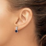 Sterling Silver Polished Rhodium Cr. Blue Spinel and CZ Post Dangle Earring