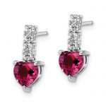 Sterling Silver Polish Rhod-plated Created Ruby Heart Post Dangle Earrings