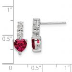 Sterling Silver Polish Rhod-plated Created Ruby Heart Post Dangle Earrings