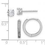 Sterling Silver Rh-plated CZ 2mm Hoop and 5mm Stud Post Earring Set