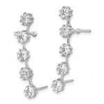 Sterling Silver Rhodium-plated Polished Five CZ Ear Cuff and Post Earrings