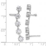 Sterling Silver Rhodium-plated Polished Five CZ Ear Cuff and Post Earrings