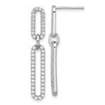 Sterling Silver RH-plated Polished CZ Paperclip Post Dangle Earrings