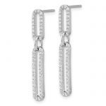 Sterling Silver RH-plated Polished CZ Paperclip Post Dangle Earrings