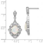 Sterling Silver Rhodium-plated Created Opal and CZ Earrings